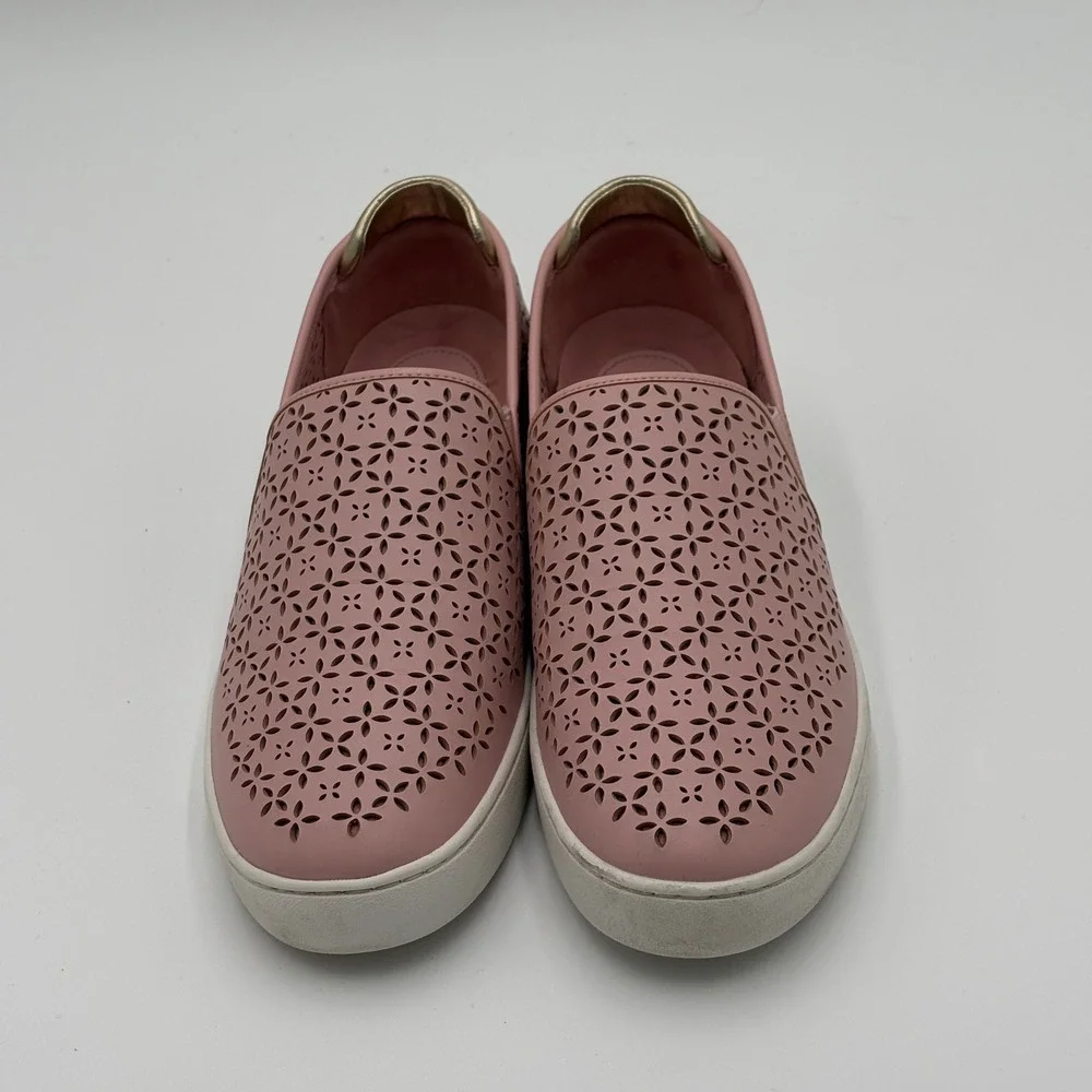 Michael Kors Womens Ophelia Slip On Sneakers Size 9.5 Pink Leather Gold Accent